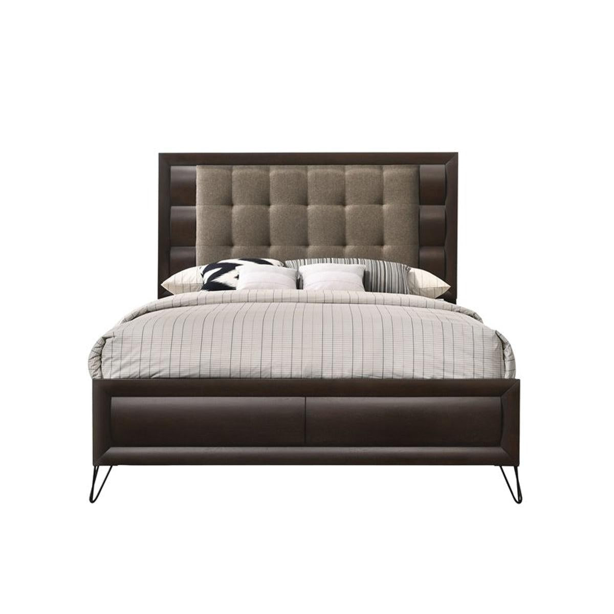 Acme Furniture Tablita Upholstered King Bed in Dark Merlot 27457EK Half Price Furniture