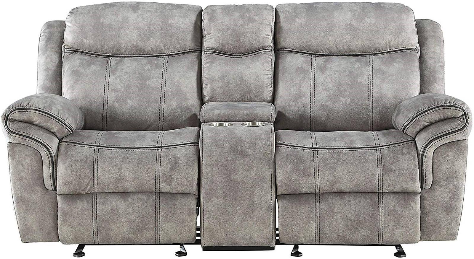 Acme Furniture Zubaida Motion Loveseat with Console in 2-Tone Gray Velvet 55026  Half Price Furniture