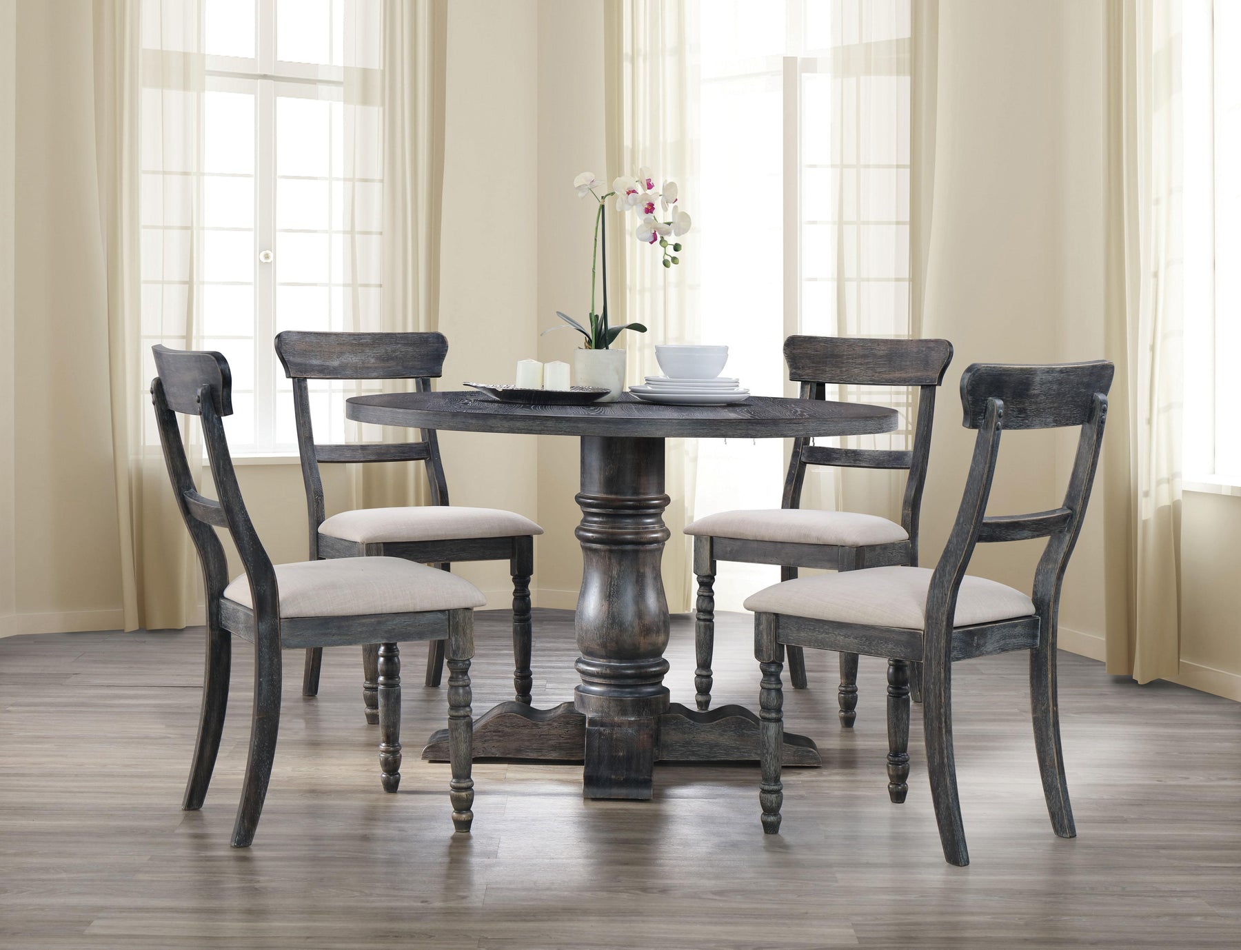 Acme Furniture Wallace Round Pedestal Dining Table in Weathered Gray 74640 Half Price Furniture