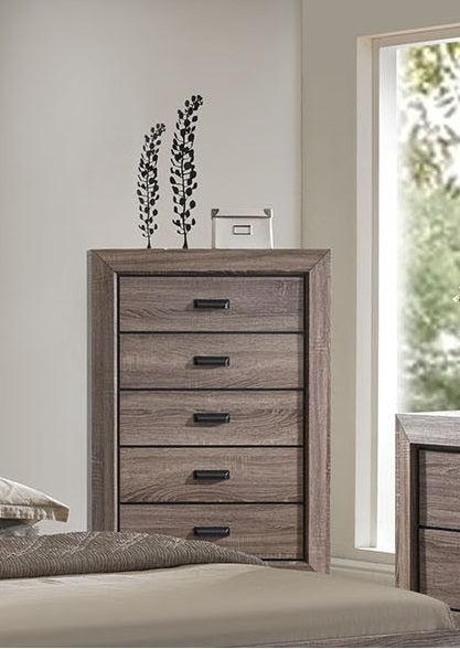 Acme Lyndon 5-Drawer Chest in Weathered Gray Grain 26026 Half Price Furniture