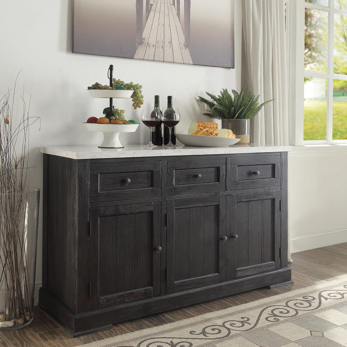 Nolan White Marble & Salvage Dark Oak Server Half Price Furniture