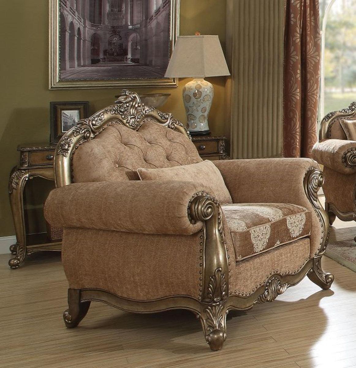 Acme Ragenardus Chair with 1 Pillow in Fabric & Vintage Oak 56032  Half Price Furniture