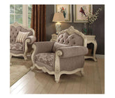 Acme Ragenardus Chair with 1 Pillow in Gray Fabric & Antique White 56022  Half Price Furniture