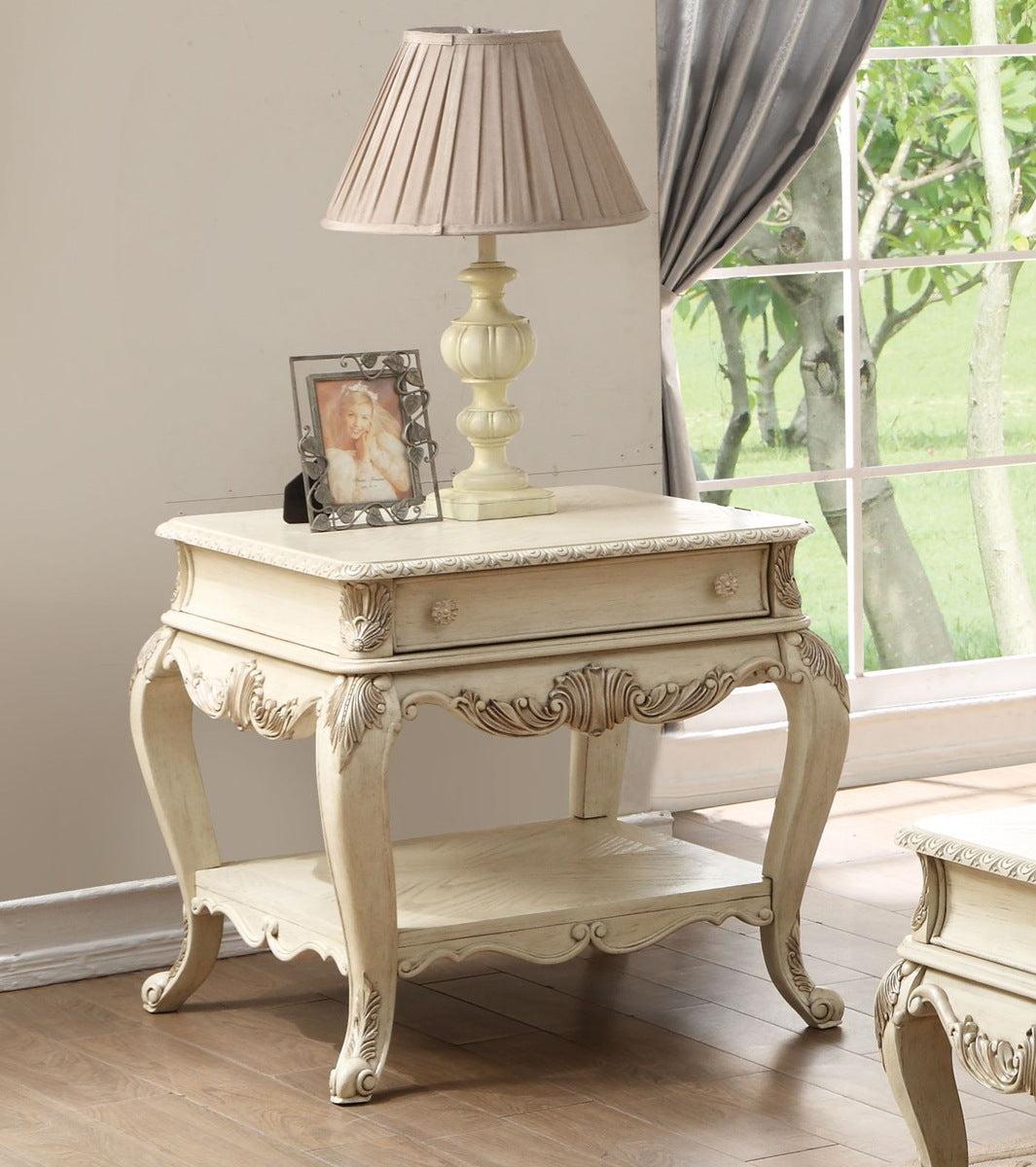 Acme Ragenardus End Table in Antique White 86022  Half Price Furniture