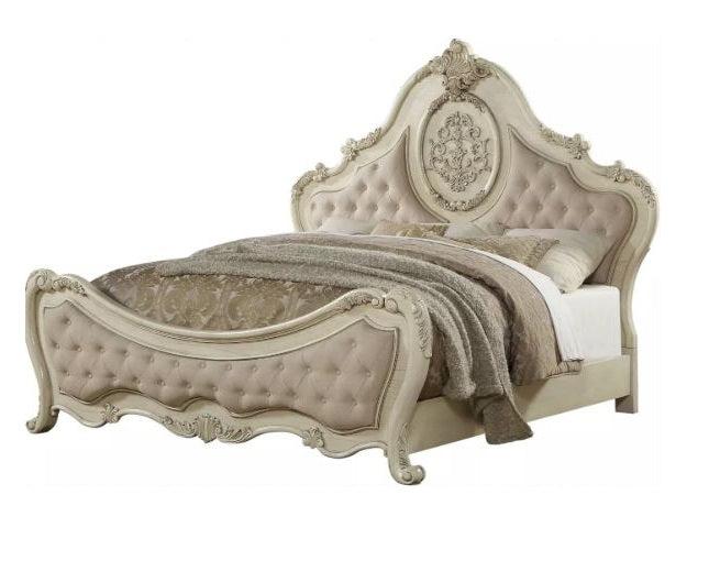 Acme Ragenardus Queen Bed in Antique White 27010Q  Half Price Furniture