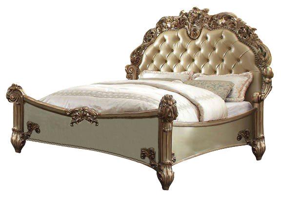 Acme Vendome Button Tufted Cal King Bed in Gold Patina 22994CK  Half Price Furniture