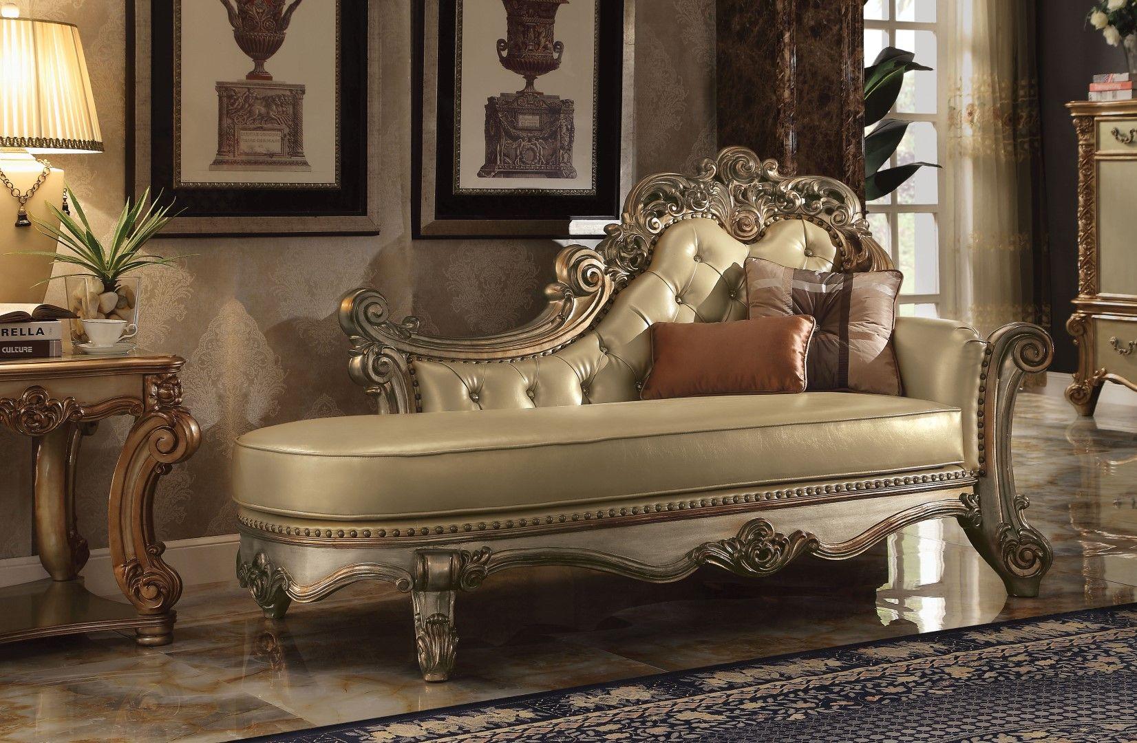 Acme Vendome Chaise in Gold Patina 96485 Half Price Furniture