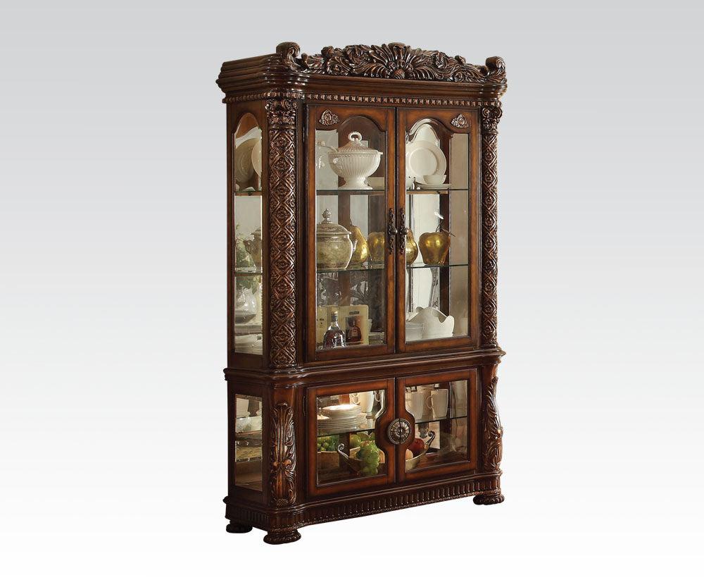 Acme Vendome Curio Cabinet with Mirror Back in Cherry 62023  Half Price Furniture