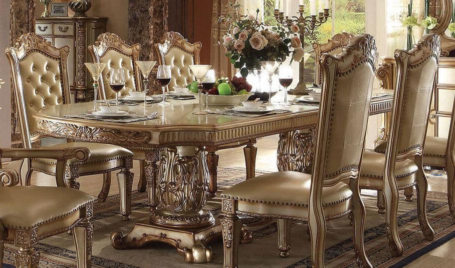 Acme Vendome Double Pedestal Dining Table in Gold Patina 63000  Half Price Furniture