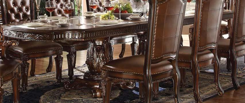 Acme Vendome Double Pedestal Dining Table with Two Leaves in Cherry 62000  Half Price Furniture
