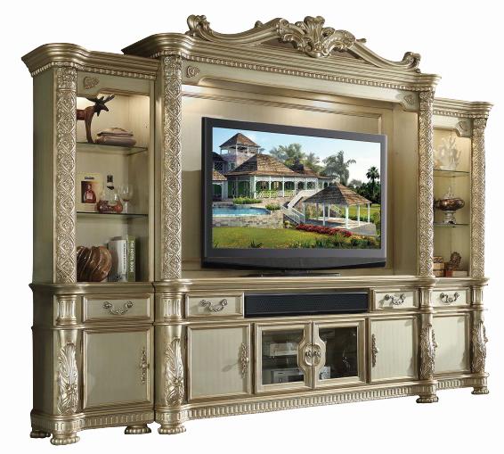 Acme Vendome Entertainment Center in Gold Patina 91310 - Half Price Furniture