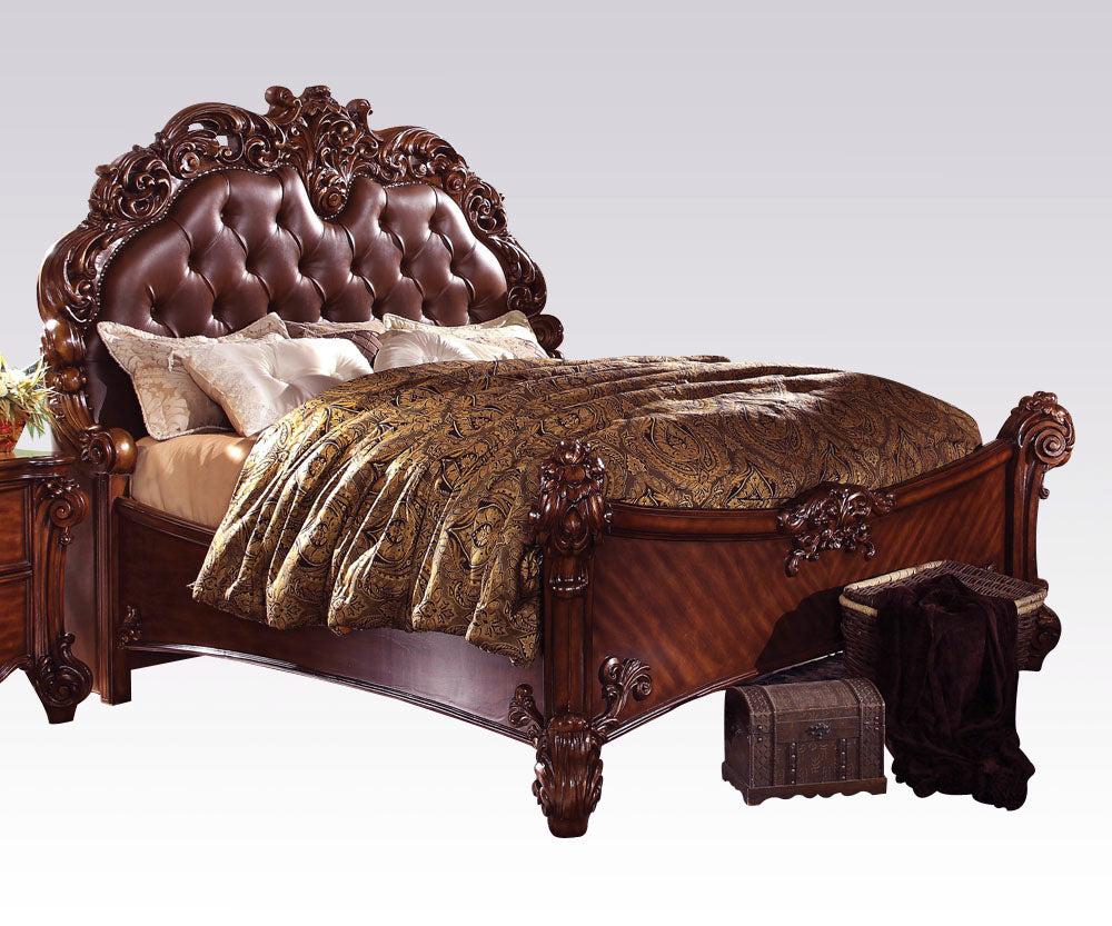 Acme Vendome King Panel Bed with Button Tufted Headboard in Cherry 21997EK  Half Price Furniture