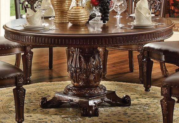 Acme Vendome Single Pedestal Round Dining Table with 60"D Table Top in Cherry 62015  Half Price Furniture