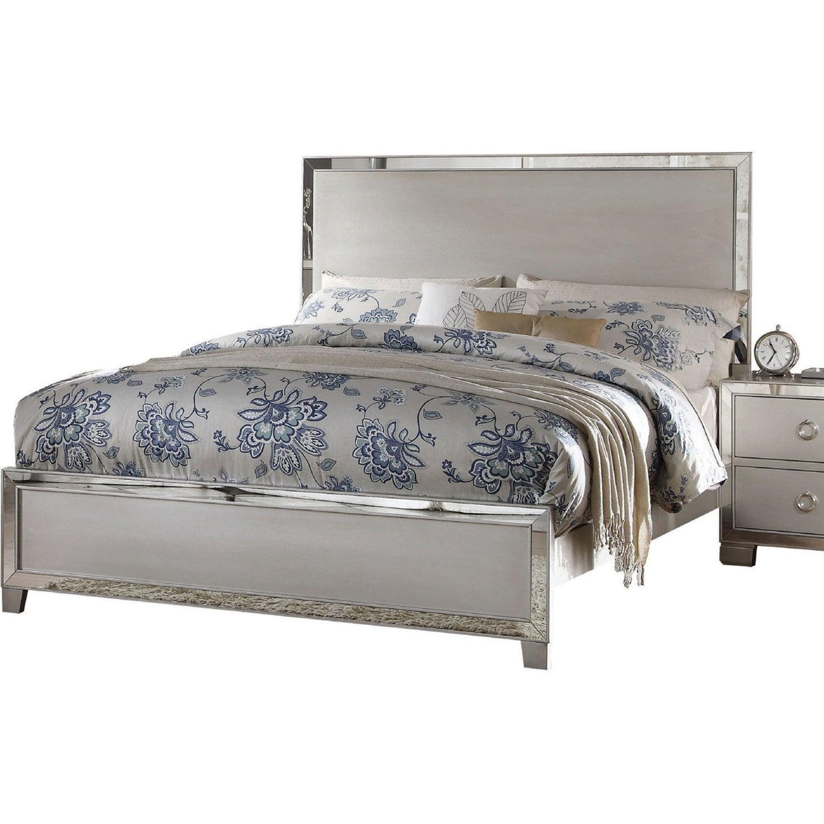 Acme Voeville King Panel Bed in Platinum 24837EK Half Price Furniture