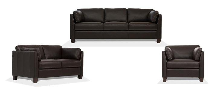Matias Chocolate Leather 3-Piece Living Room Set  Half Price Furniture