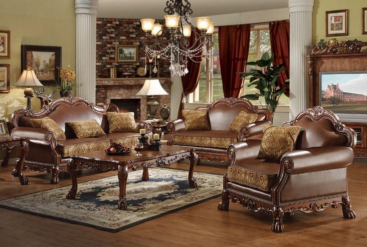 Dresden Brown PU & Chenille, Cherry Oak 3-Piece Living Room Set  Half Price Furniture