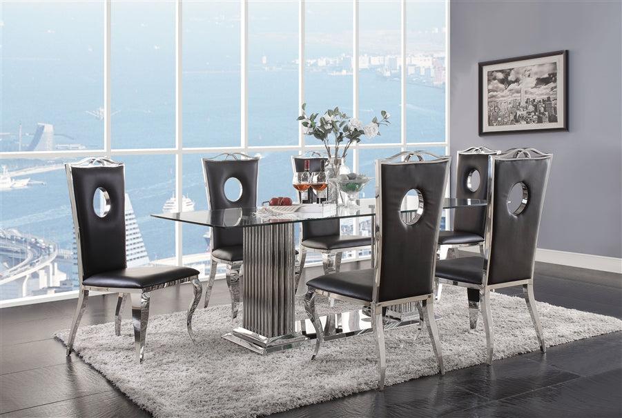 Cyrene Stainless Steel & Clear Glass Dining Room Set  Half Price Furniture
