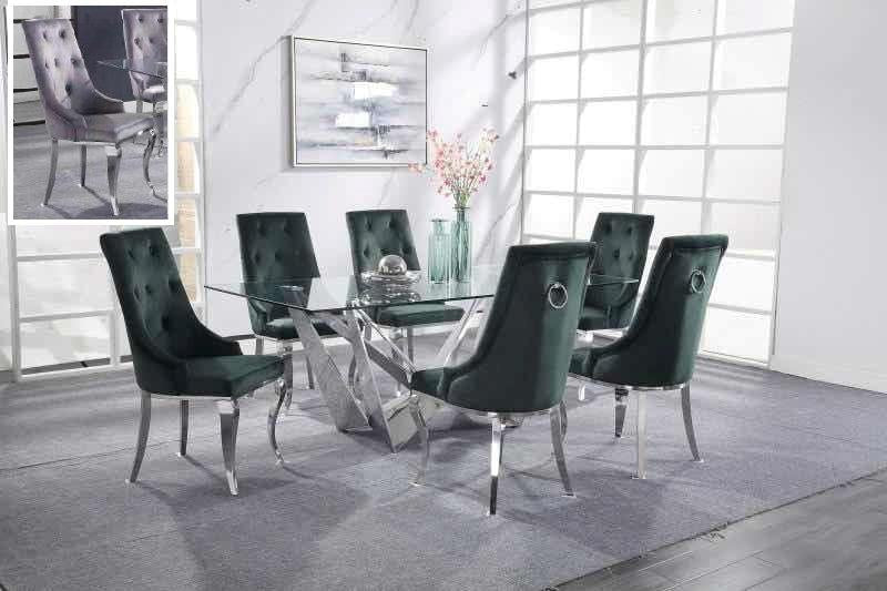 Dekel Clear Glass & Stainless Steel Dining Room Set Half Price Furniture