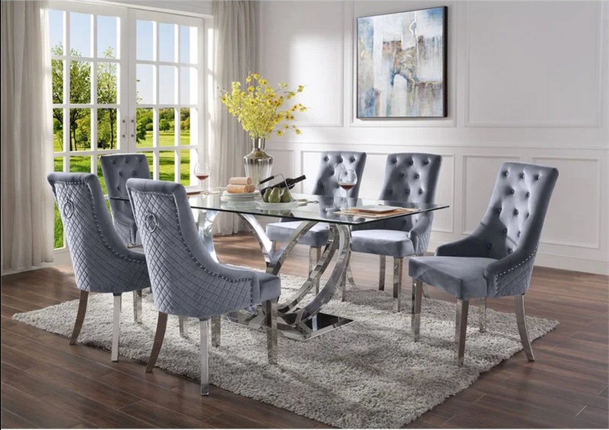 Finley Clear Glass & Mirrored Silver Finish Dining Room Set  Half Price Furniture