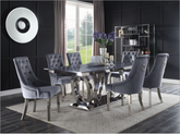 Nasir Gray Printed Faux Marble & Mirrored Silver Finish Dining Room Set  Half Price Furniture