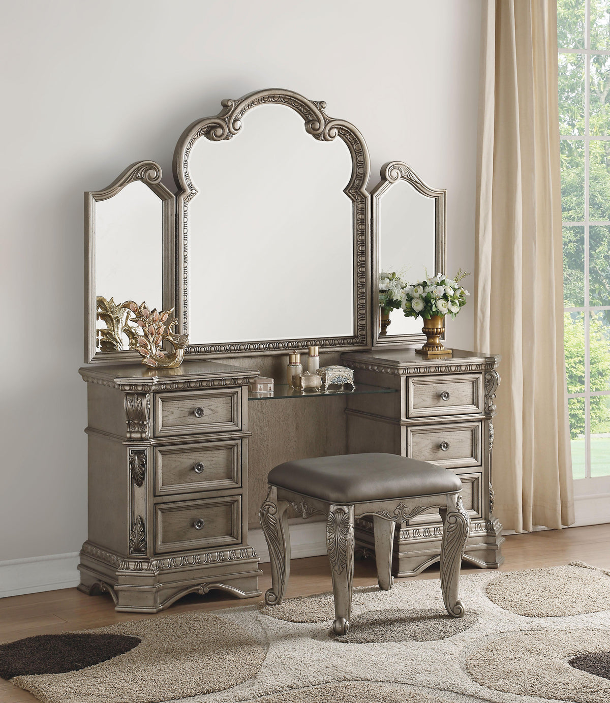 Northville Antique Silver Vanity Desk Half Price Furniture