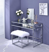 Carenze II White Faux Fur & Chrome Vanity Set Half Price Furniture