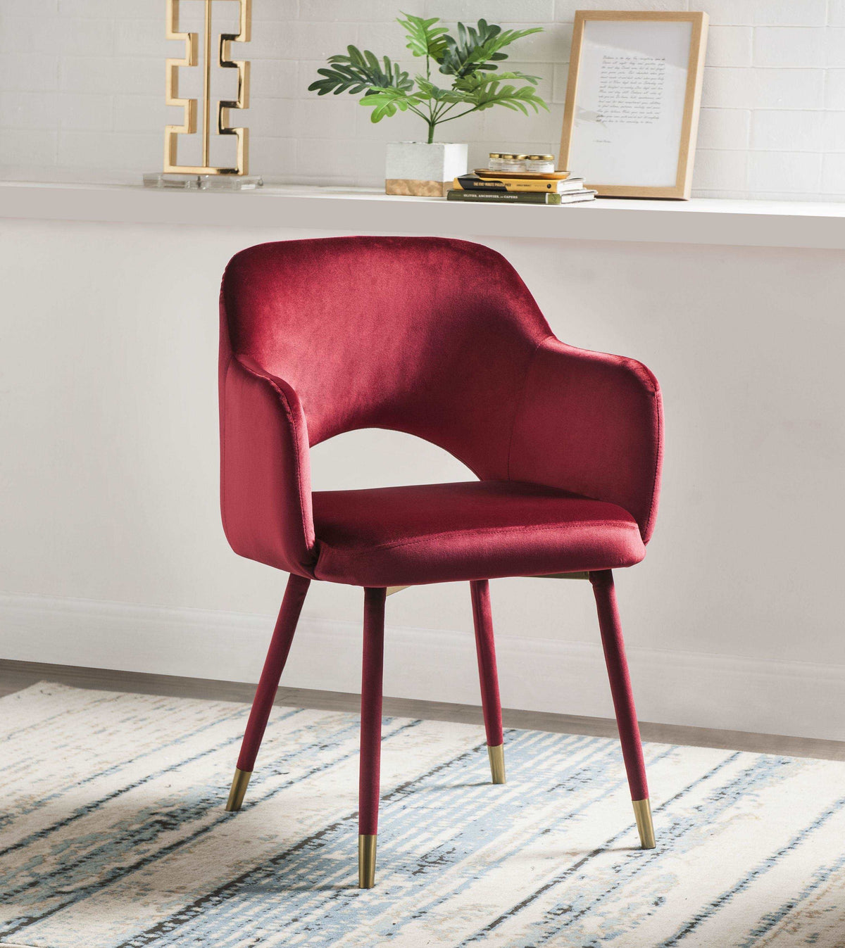 Applewood Bordeaux-Red Velvet & Gold Accent Chair Half Price Furniture