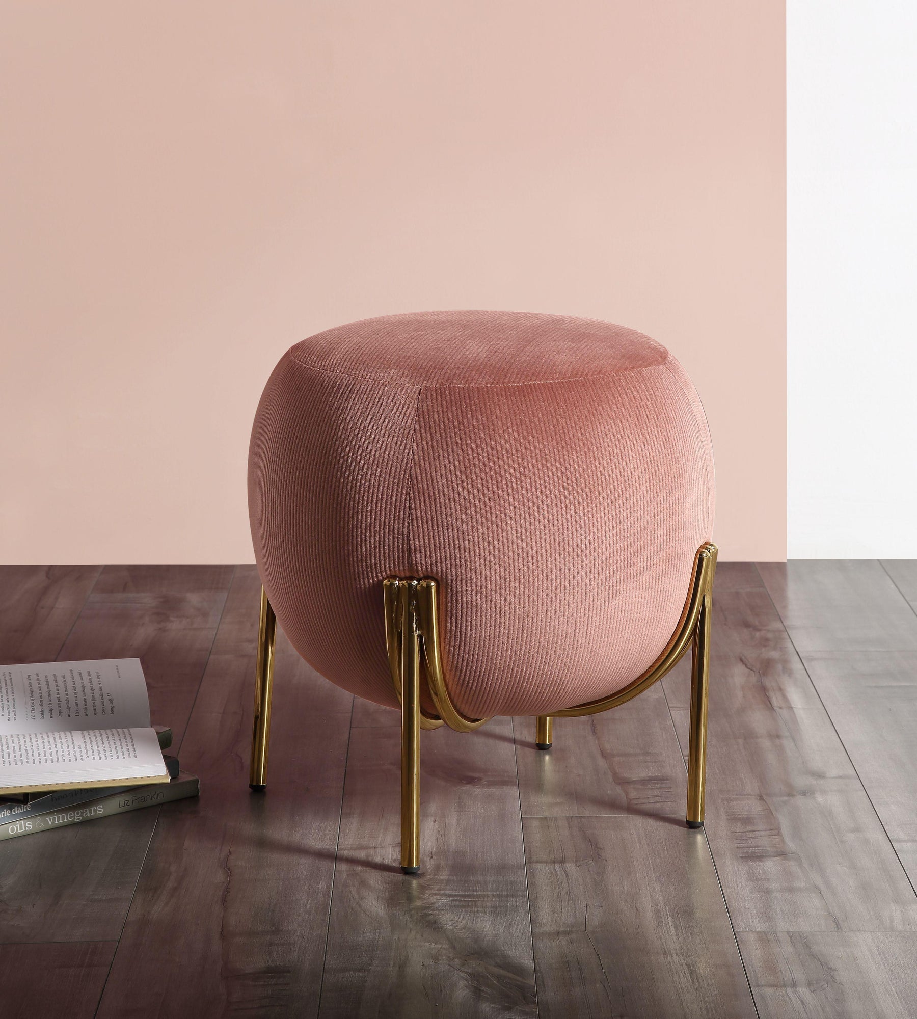 Spraxis Dusty Rose Corduroy Ottoman Half Price Furniture