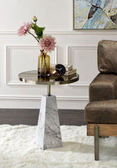 Galilahi Mirrored, Faux Marble & Antique Gold Side Table  Half Price Furniture