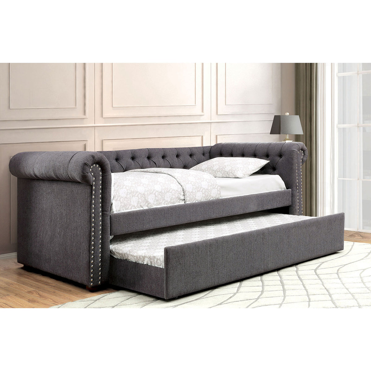 LEANNA Gray Daybed w/ Trundle, Gray  Half Price Furniture
