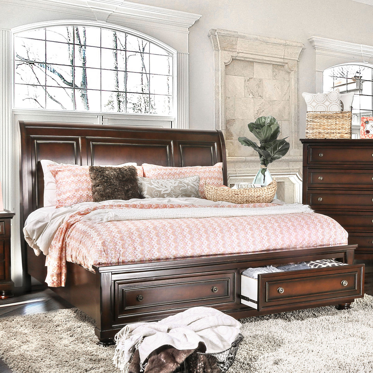 NORTHVILLE Dark Cherry Cal.King Bed - Half Price Furniture