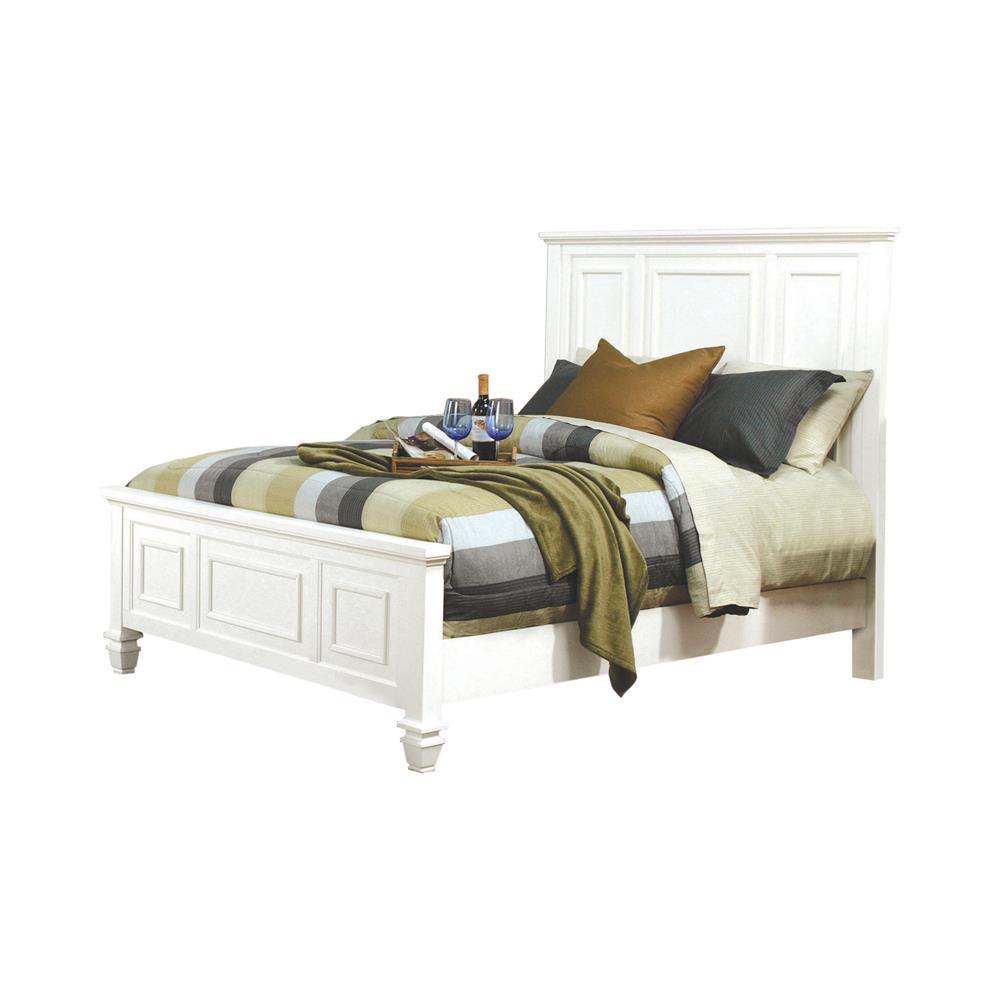Sandy Beach Queen Panel Bed with High Headboard Cream White - Half Price Furniture