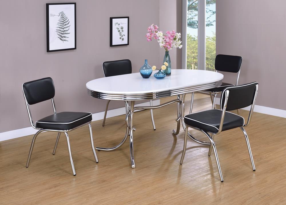 Retro Oval Dining Table Glossy White and Chrome - Half Price Furniture