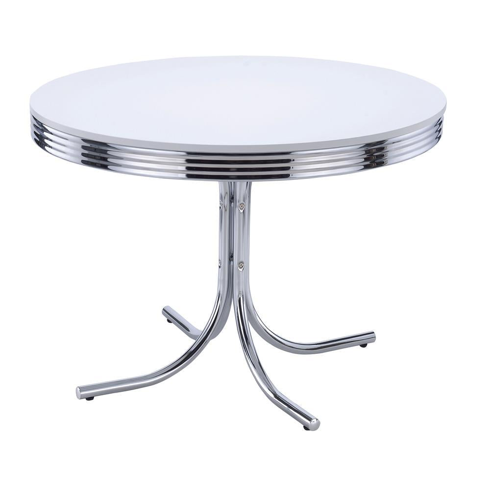 Retro Round Dining Table Glossy White and Chrome - Half Price Furniture