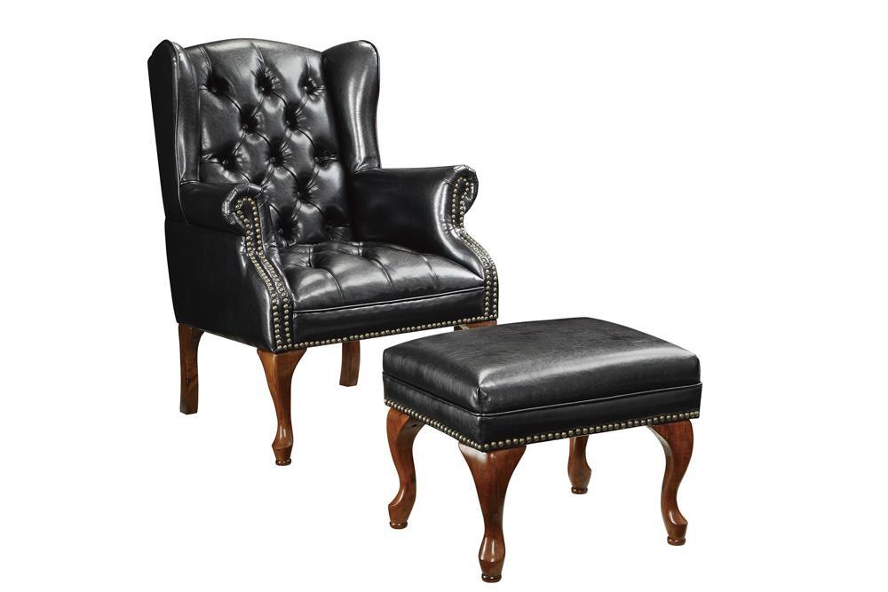 Roberts Button Tufted Back Accent Chair with Ottoman Black and Espresso - Half Price Furniture
