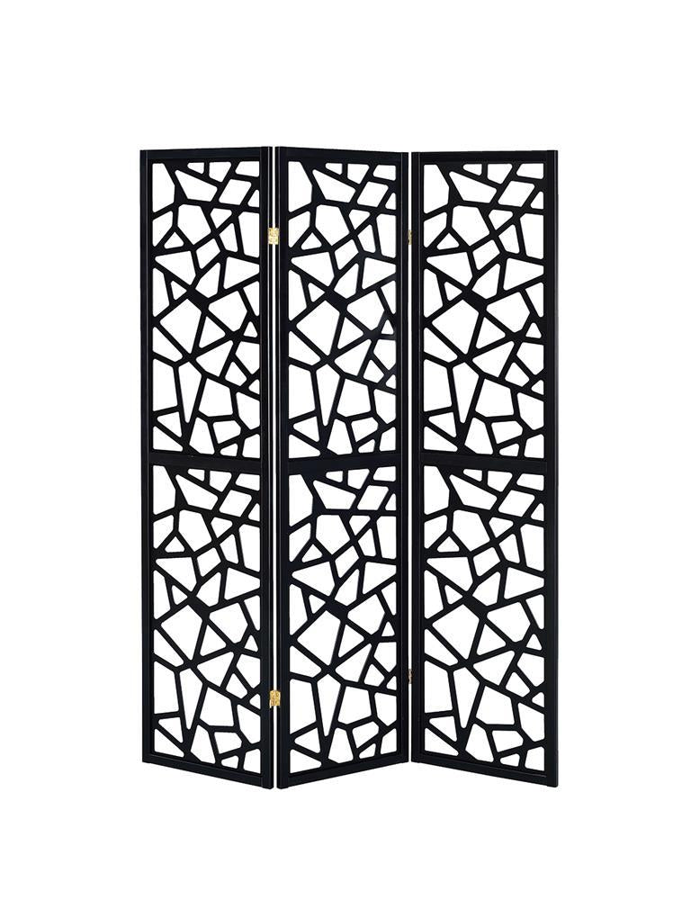 Nailan 3-panel Open Mosaic Pattern Room Divider Black - Half Price Furniture