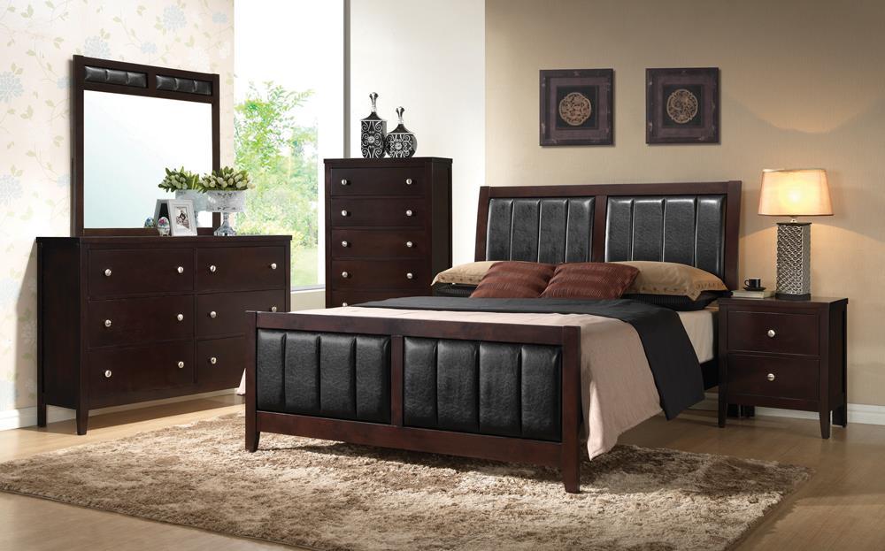Carlton Queen Upholstered Bed Cappuccino and Black - Half Price Furniture