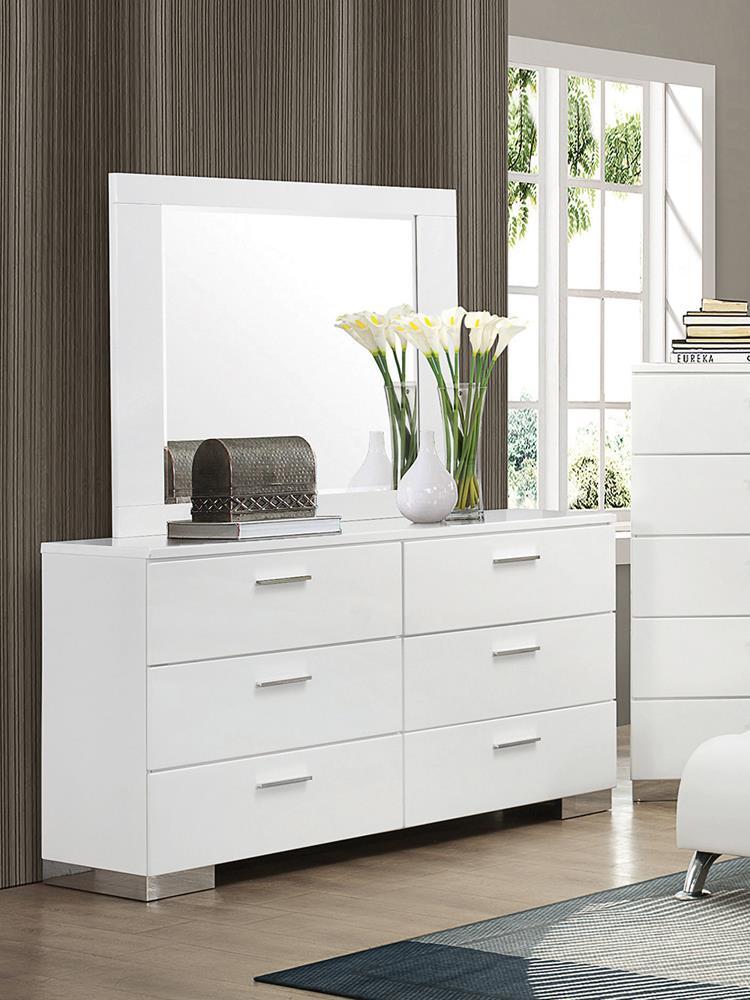 Felicity Rectangle Dresser Mirror Glossy White - Half Price Furniture