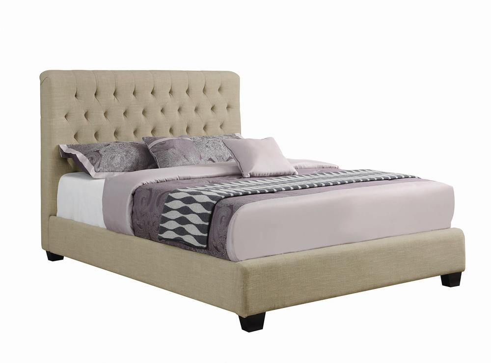 Chloe Tufted Upholstered Eastern King Bed Oatmeal  Half Price Furniture