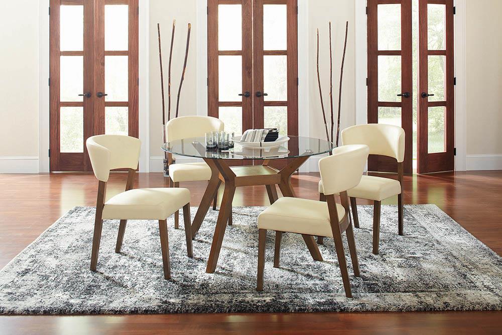 Paxton Mid Century Modern Nutmeg Glass Dining Table  Half Price Furniture