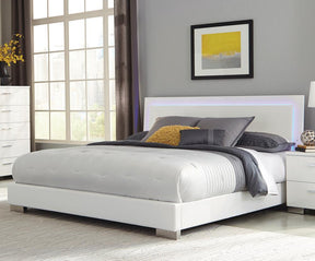 Felicity Eastern King Panel Bed with LED Lighting Glossy White - Half Price Furniture