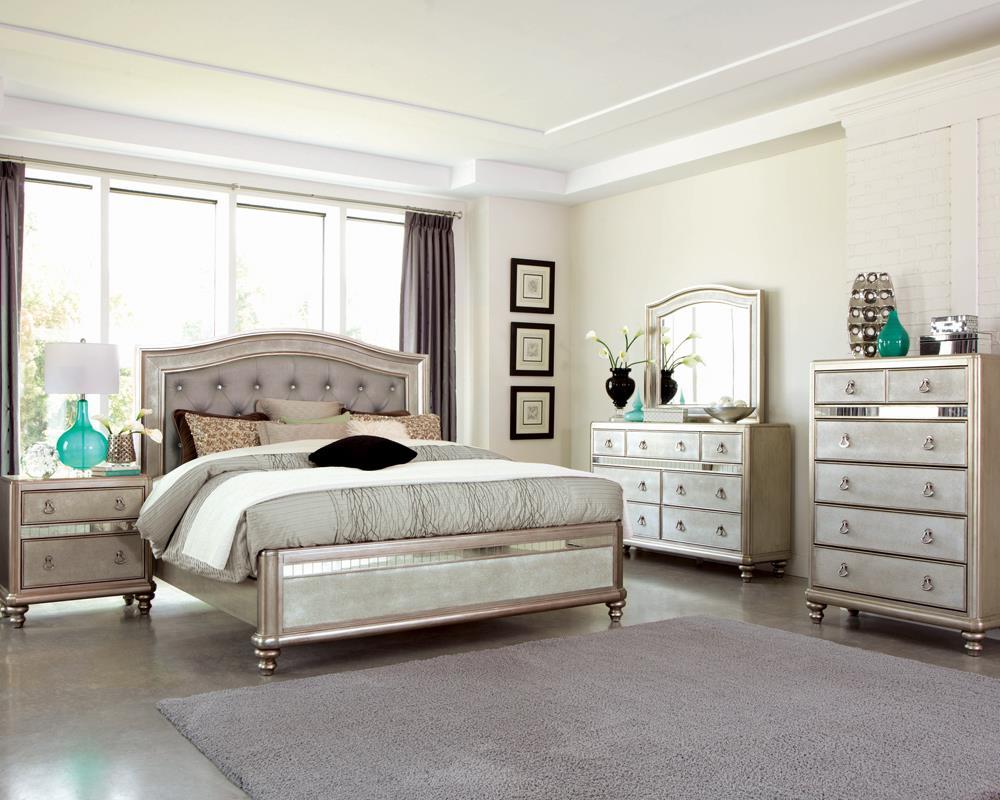 Bling Game Queen Panel Bed Metallic Platinum  Half Price Furniture