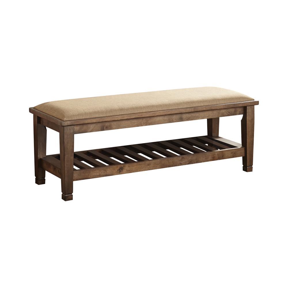 Franco Bench with Lower Shelf Beige and Burnished Oak - Half Price Furniture