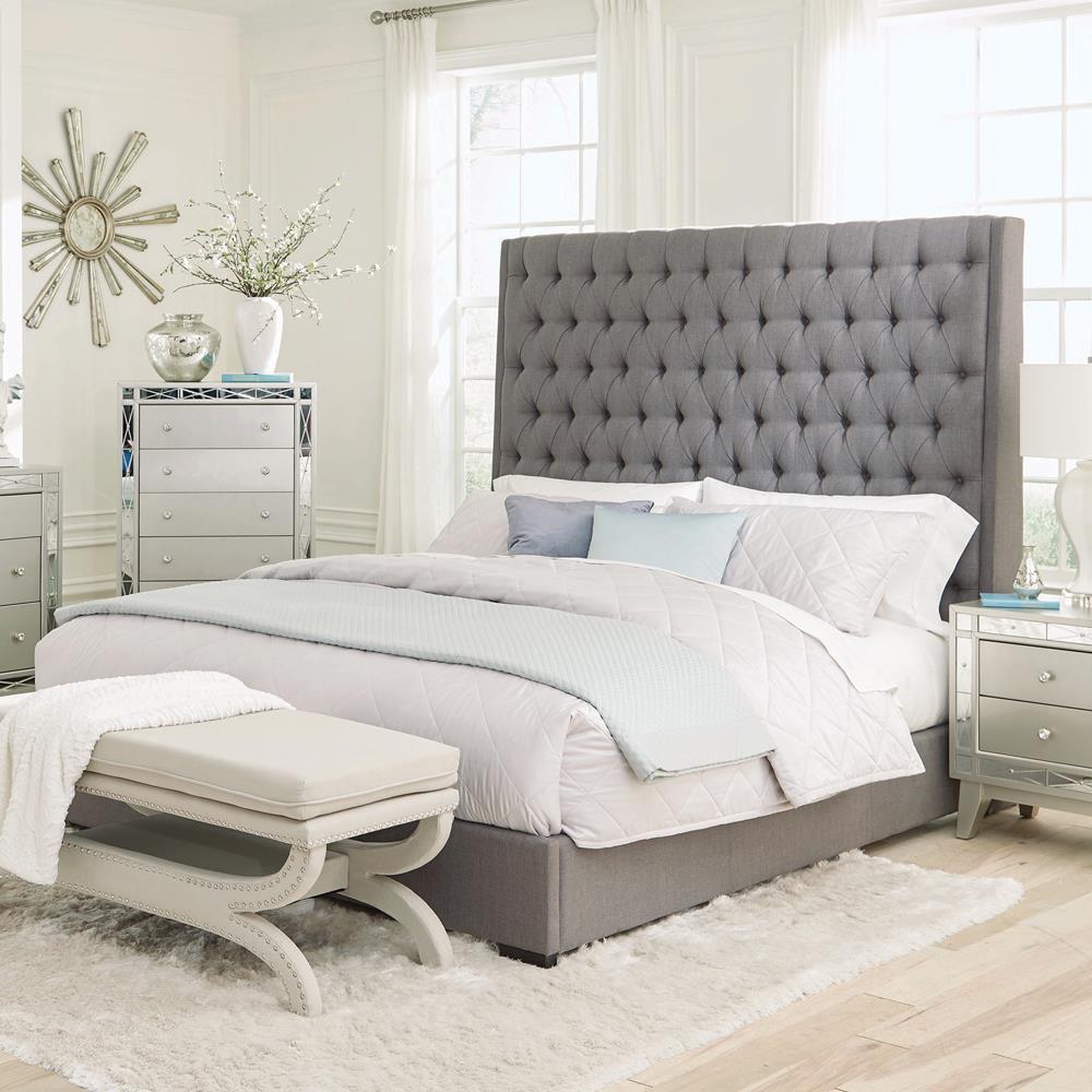 Camille Tall Tufted California King Bed Grey - Half Price Furniture