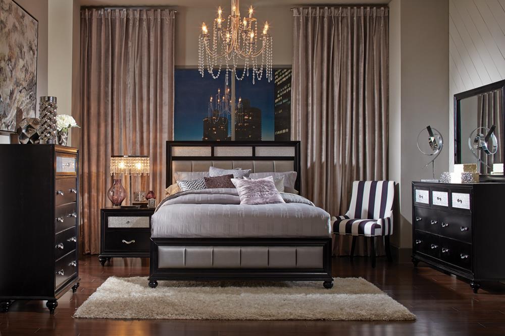 Barzini California King Upholstered Bed Black and Grey - Half Price Furniture
