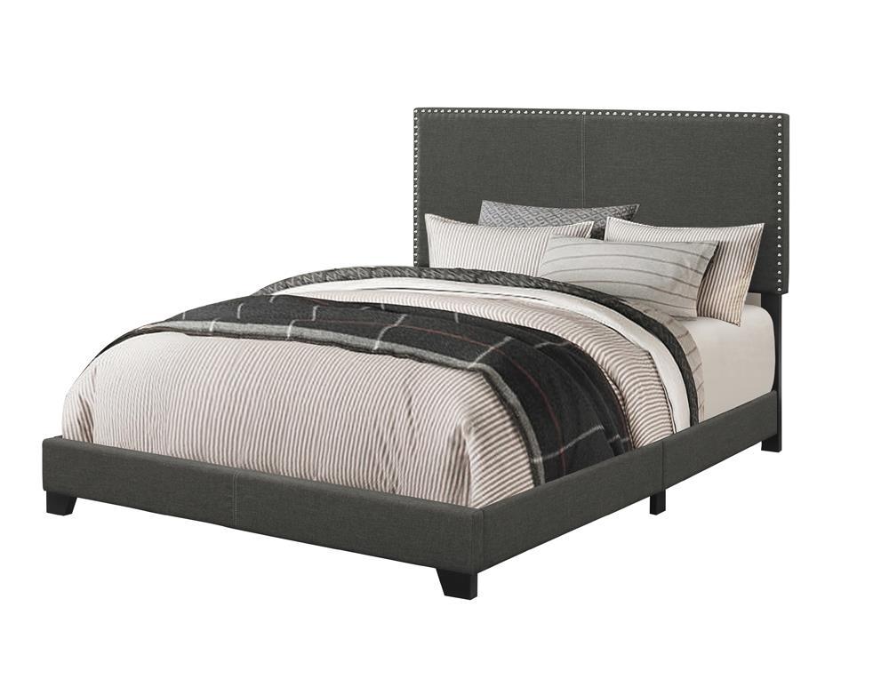 Boyd Queen Upholstered Bed with Nailhead Trim Charcoal - Bed - Half Price Furniture