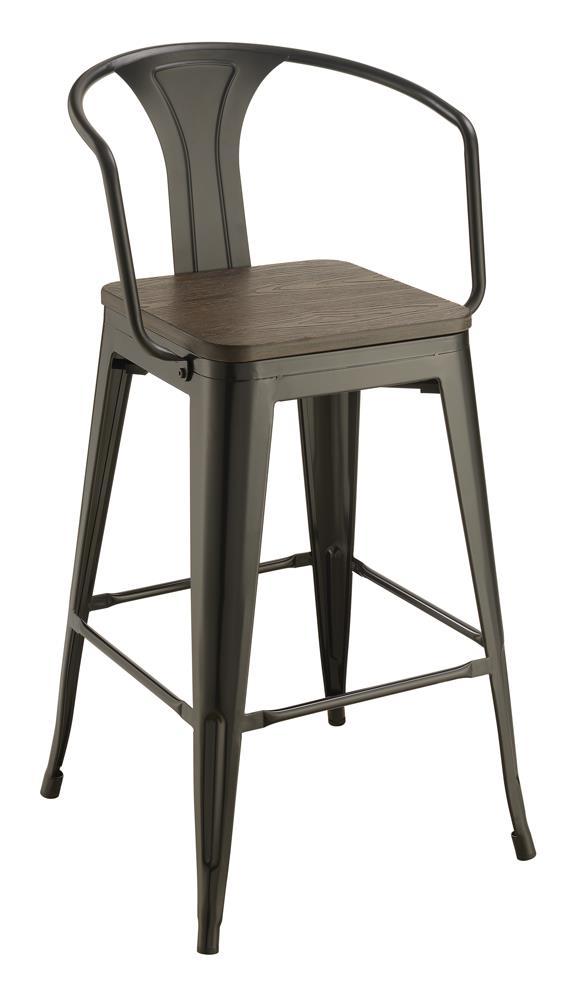 Cavalier Wooden Seat Bar Stools Dark Elm and Matte Black (Set of 2) - Half Price Furniture
