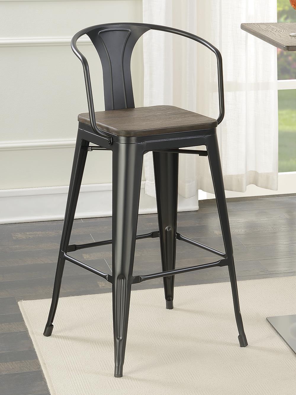 Cavalier Wooden Seat Bar Stools Dark Elm and Matte Black (Set of 2) - Half Price Furniture