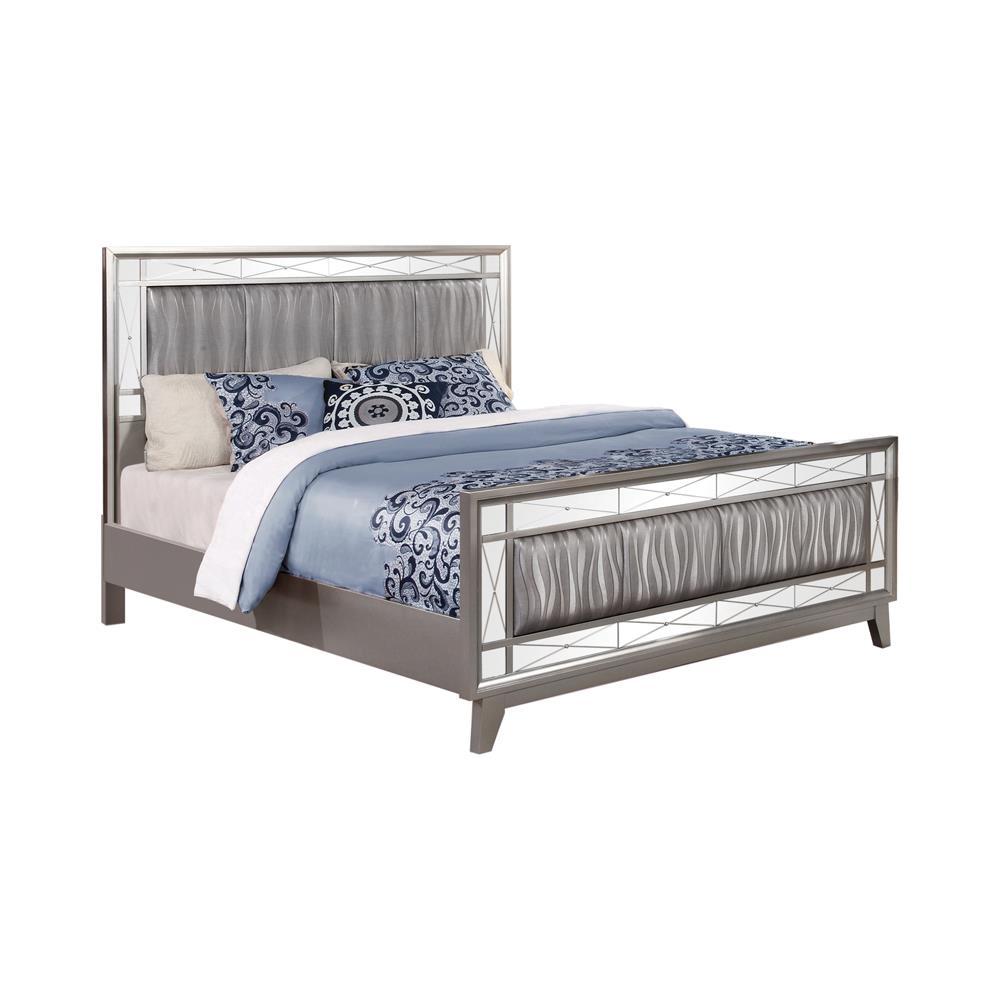 Leighton Eastern King Panel Bed with Mirrored Accents Mercury Metallic - Half Price Furniture