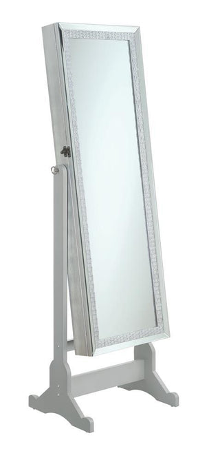 Elle Jewelry Cheval Mirror with Crytal Trim Silver - Jewelry Armoire - Half Price Furniture